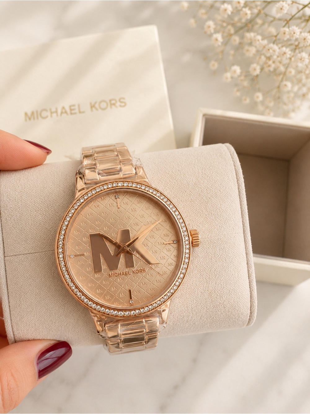 Michael Kors Rose Gold-tone Crystal Bezel MK Logo Women's Watch